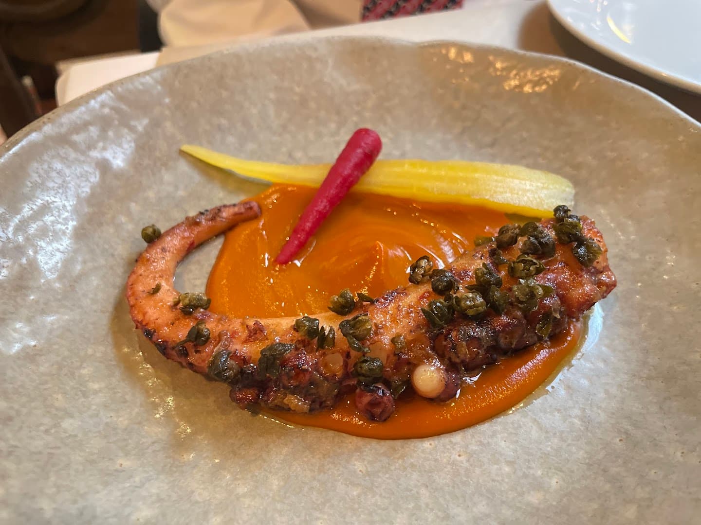 Octopus dish with capers at La Palombe Kensington, London