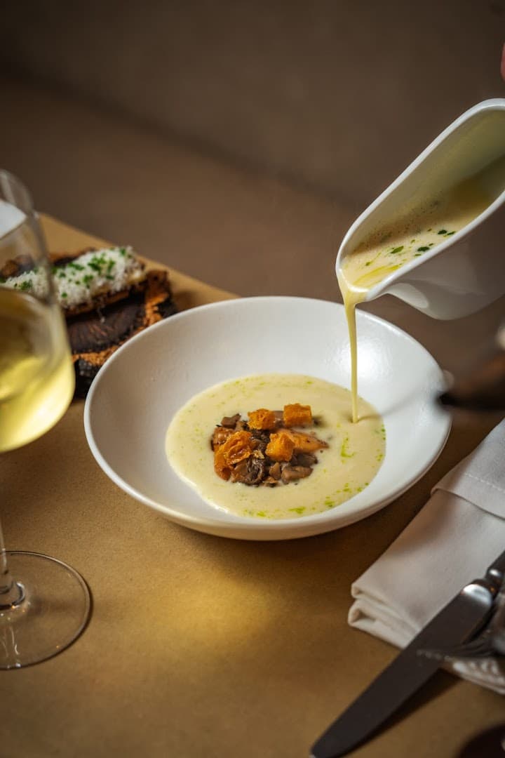 Soup course with tableside service at La Palombe Kensington, London