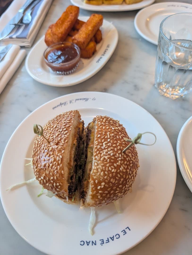 Sesame burger and sides at Le Café NAC, London