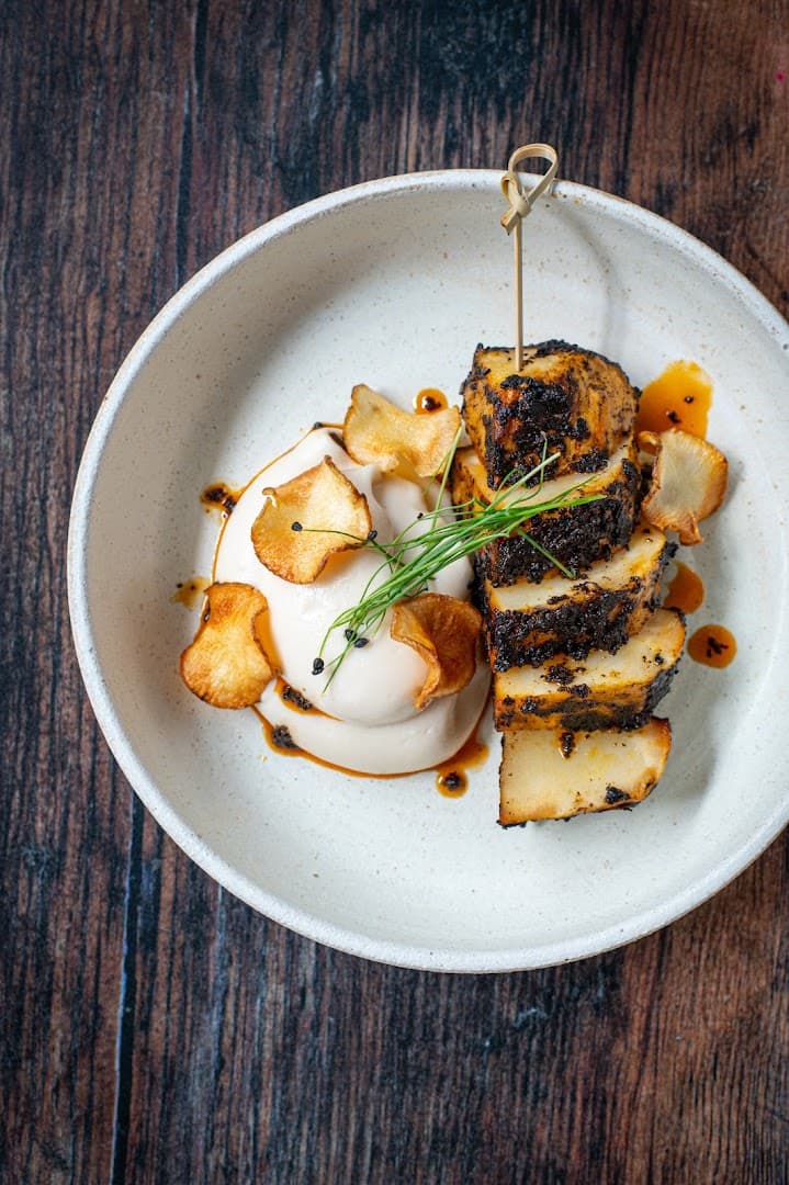 Grilled meat skewer dish at Mallow Borough Market, London