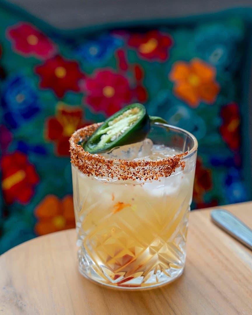 Spiced margarita cocktail at Mestizo Chelsea Mexican Restaurant & Margarita Bar, London