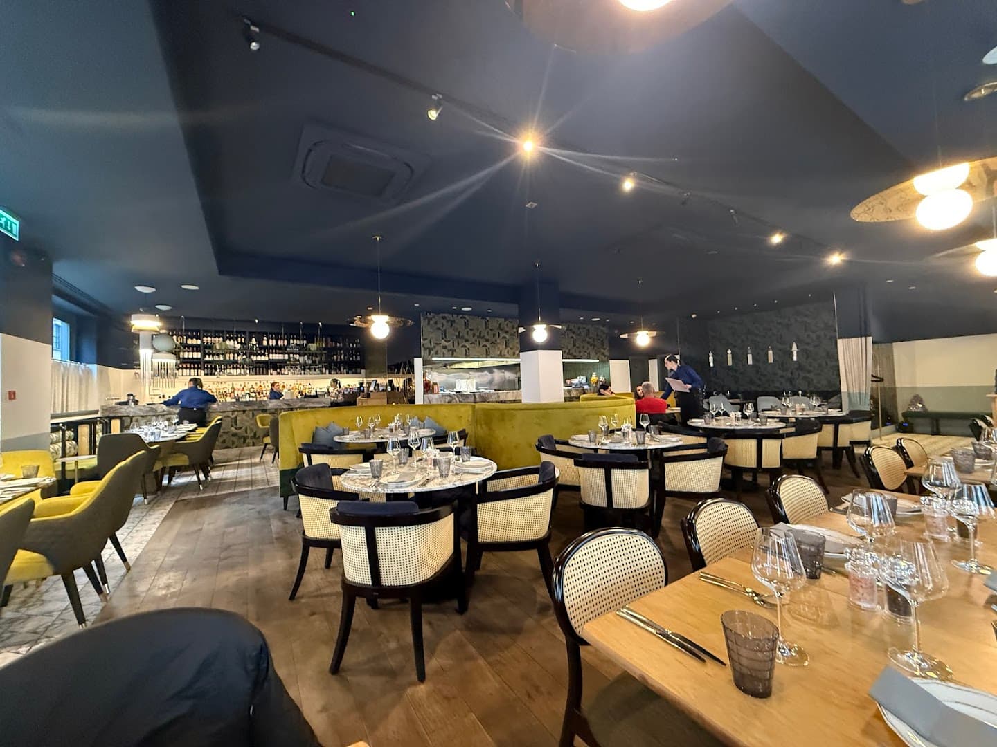 Modern main dining room at Mielo Restaurant, London