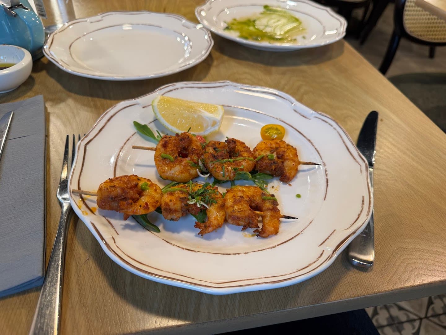 Prawn skewers at Mielo Restaurant, London