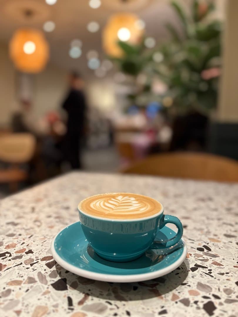 Latte art coffee table setting at Morr, London