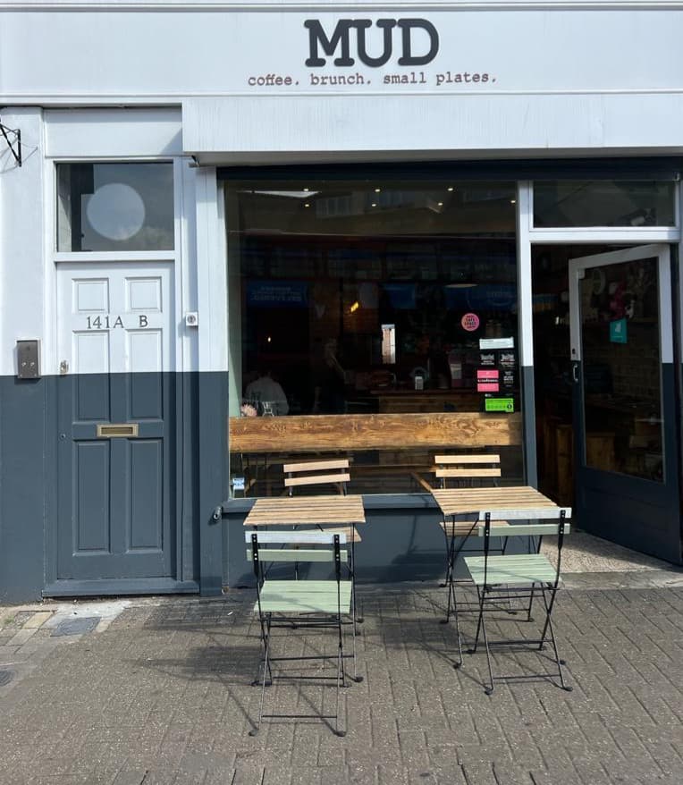 Front facade with outdoor seating at Mud, London