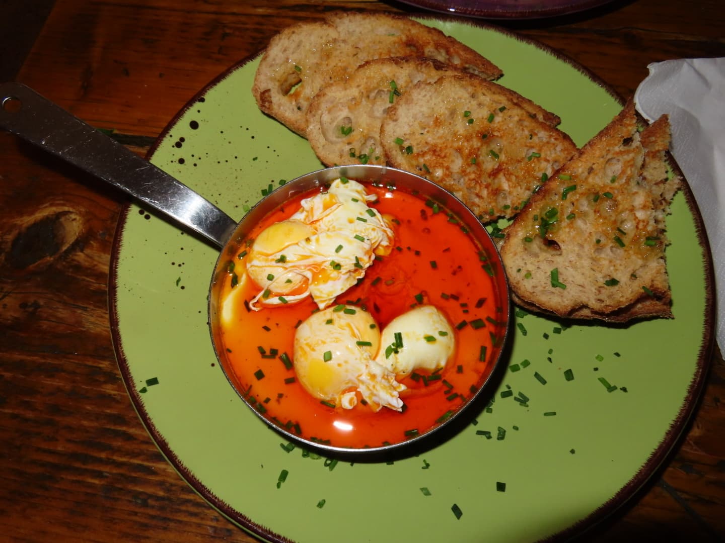 Poached eggs with sourdough toast at Mud, London
