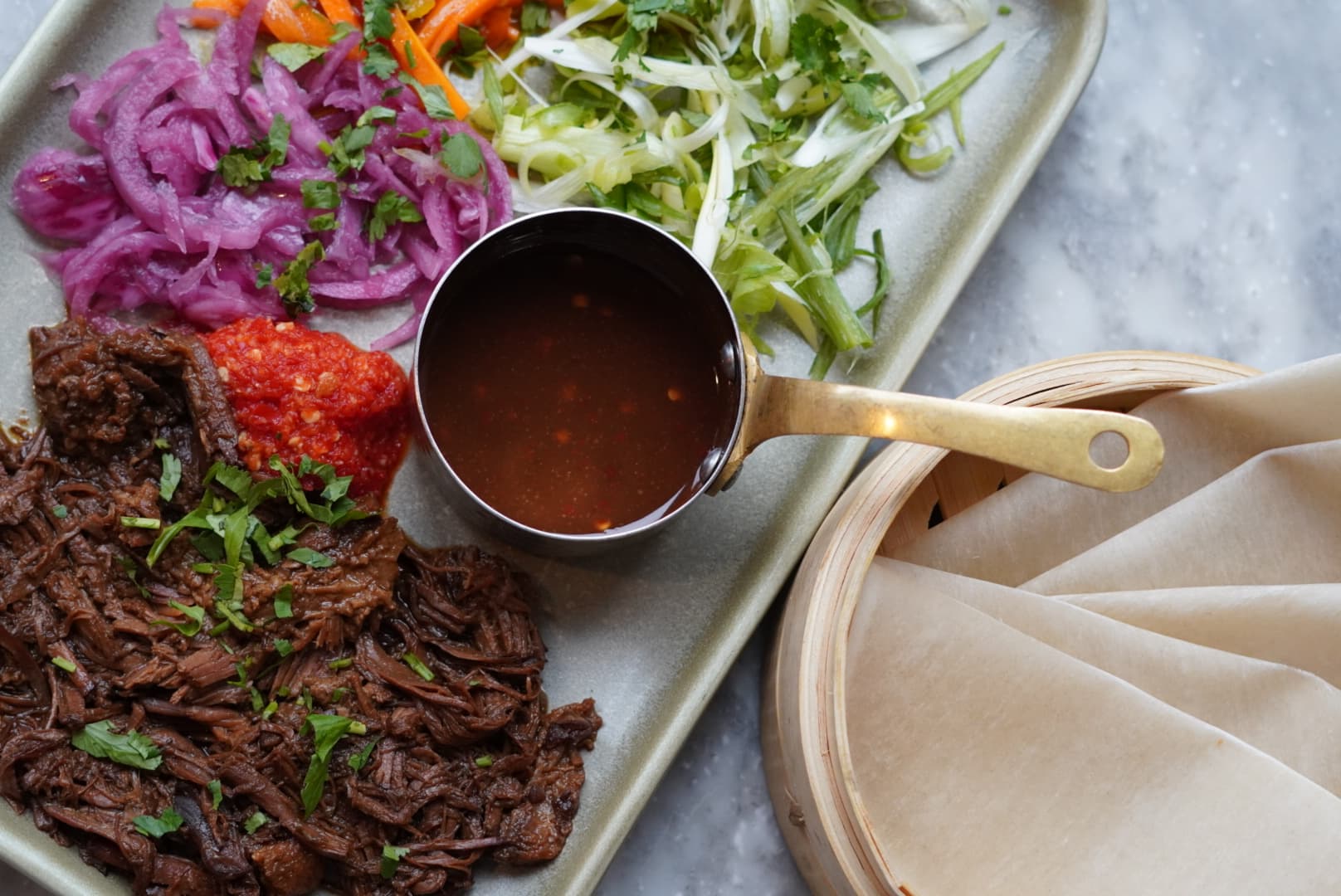 Slow-cooked beef taco kit at Ollie's House Restaurant, Chelsea, London
