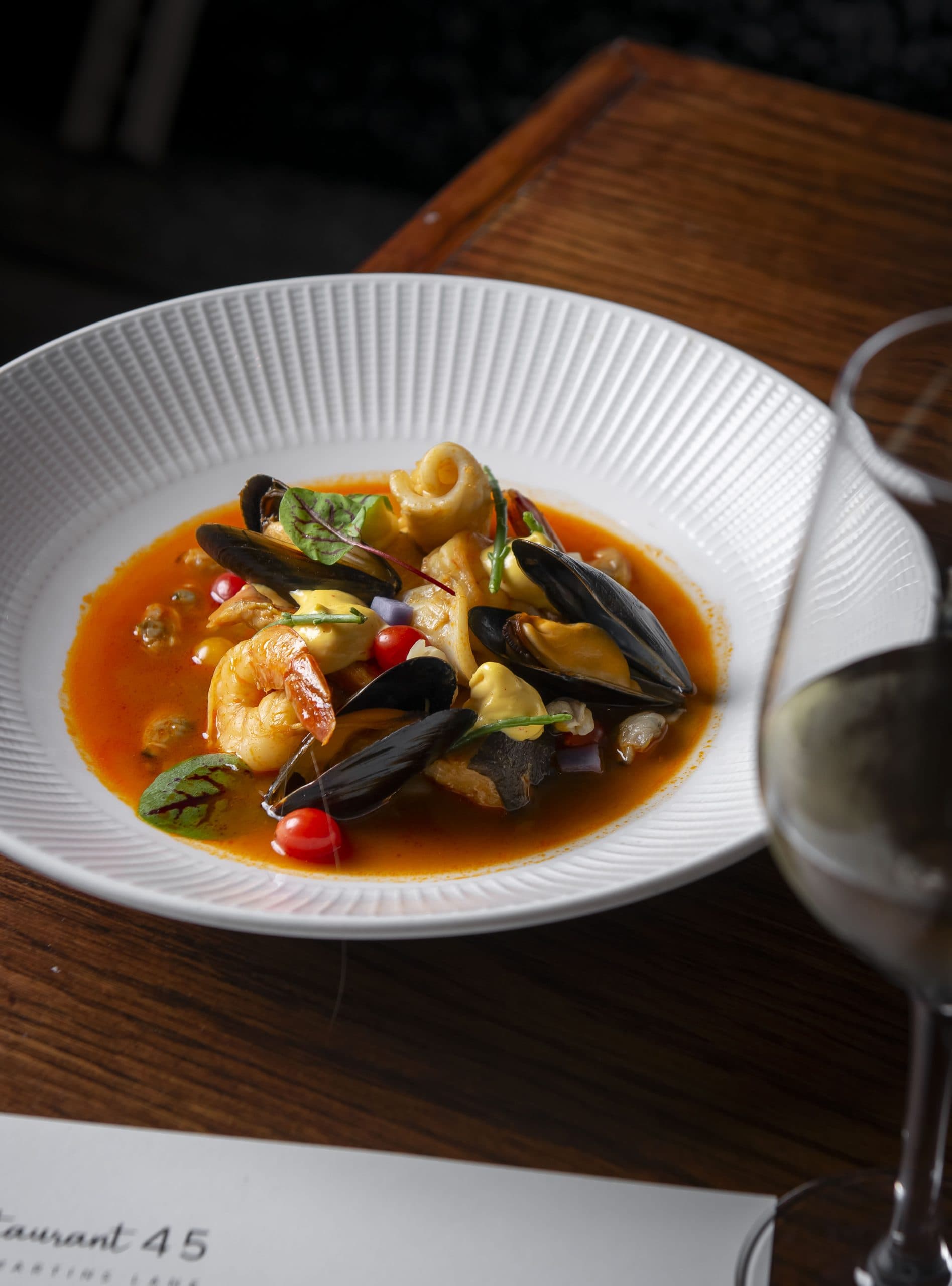 Seafood pasta dish at Restaurant 45 St Martins Lane, London