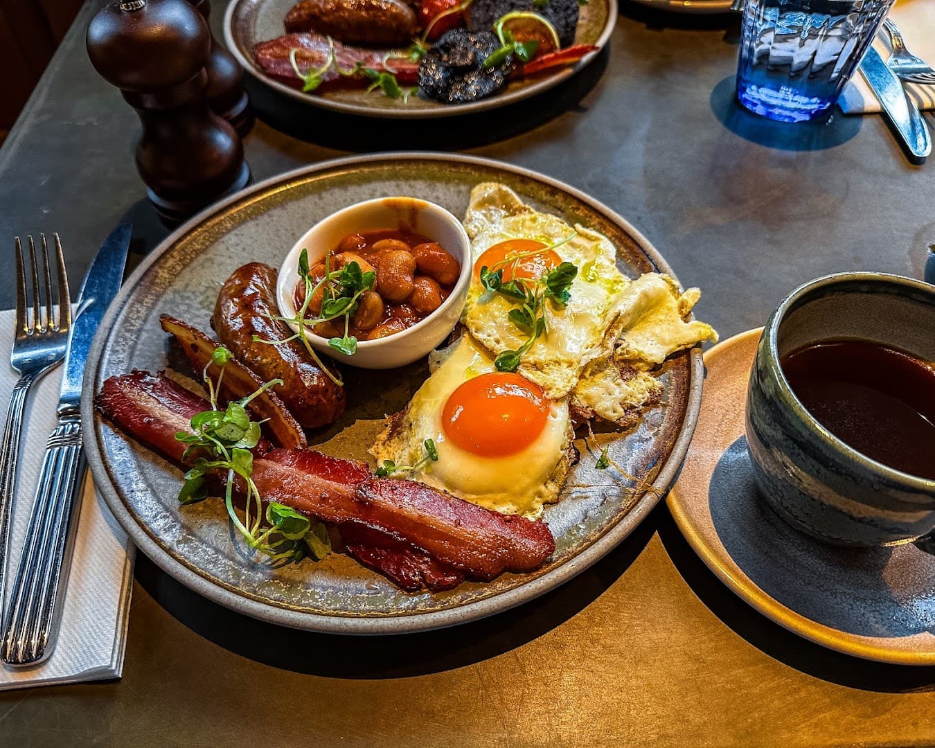 Full English breakfast at Riding House Bloomsbury, London