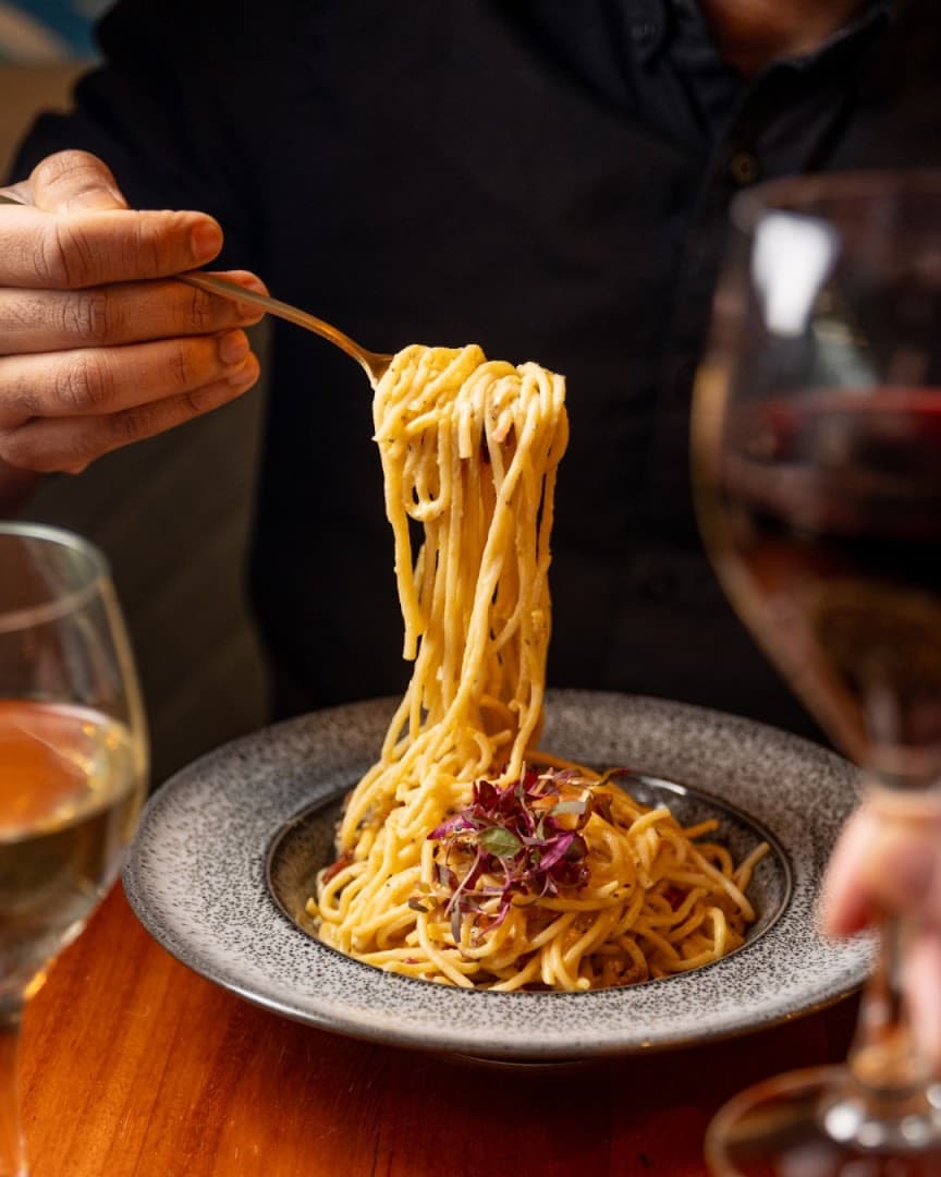 Spaghetti pasta dish at Rossella, London