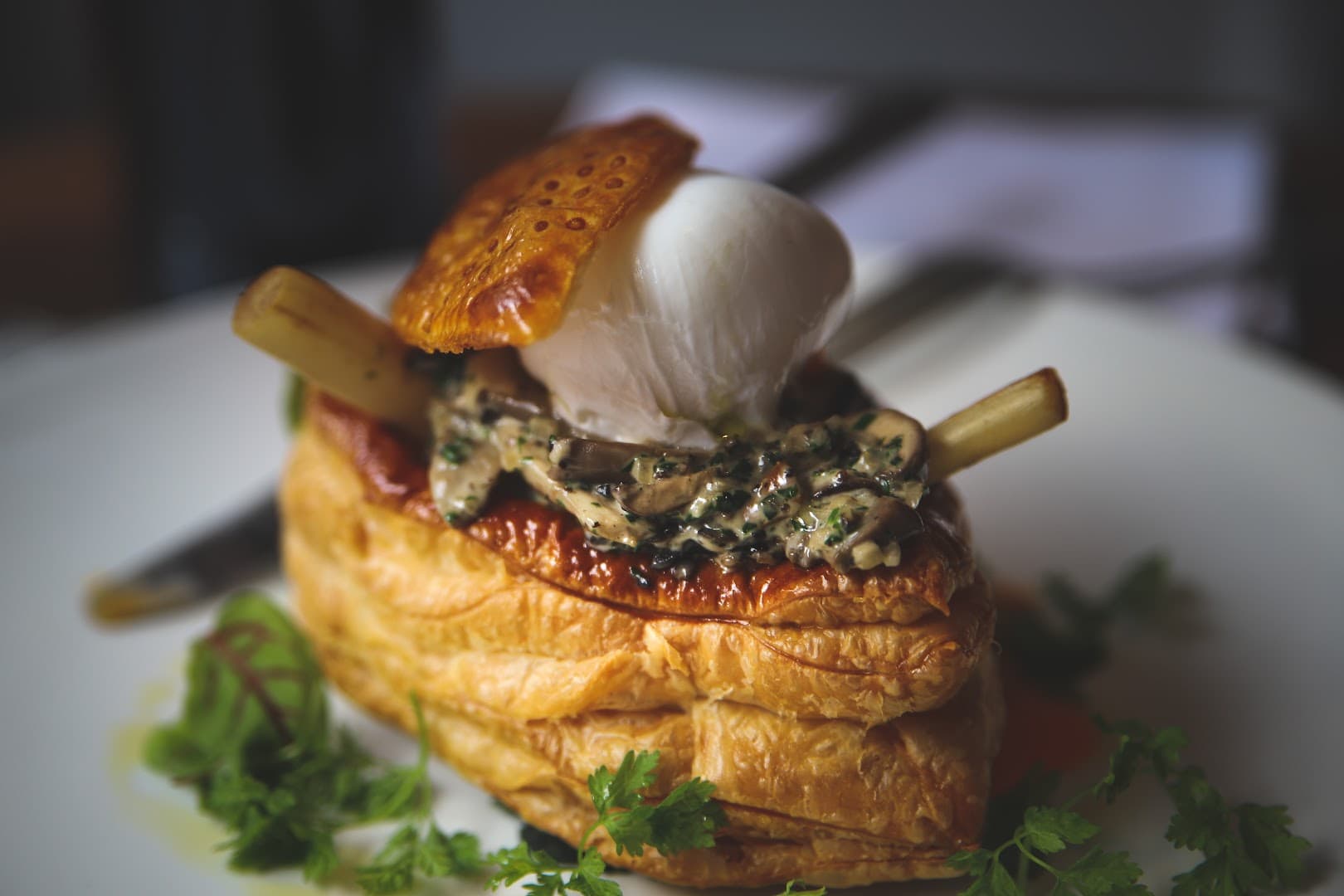 Mushroom vol-au-vent with ice cream at Saint Jacques, London