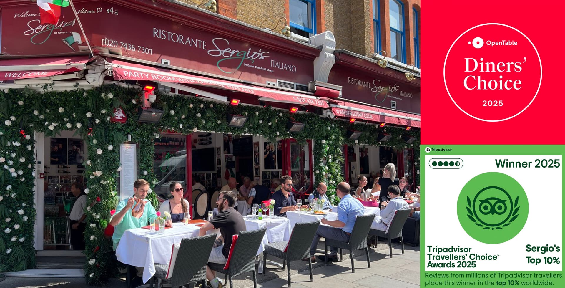 Outdoor terrace dining at Sergio's Ristorante Italiano, London