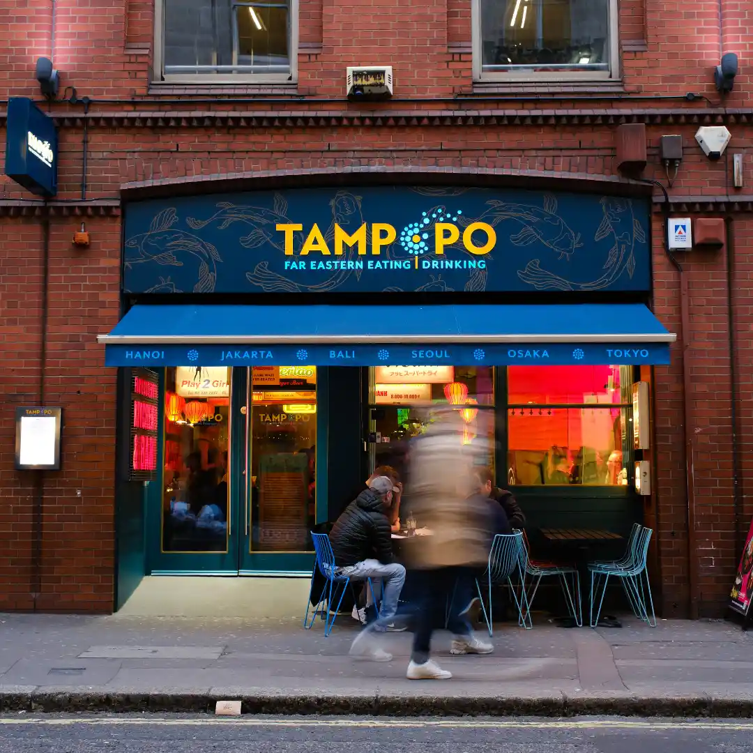 Front facade with outdoor seating at Tampopo Fitzrovia, London