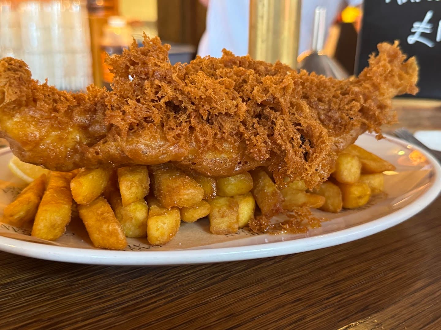 Battered fish and chips at The Cadogan Arms, London