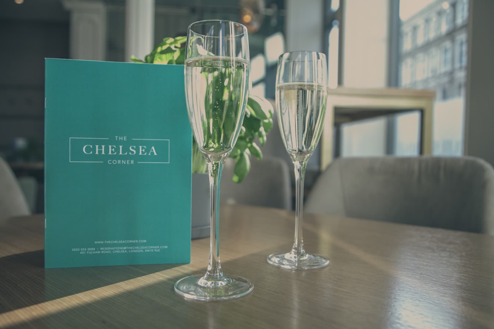 Champagne table setting at The Chelsea Corner, Chelsea, London