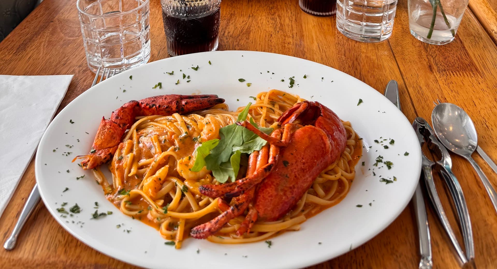 Lobster pasta dish at The Chelsea Corner, London