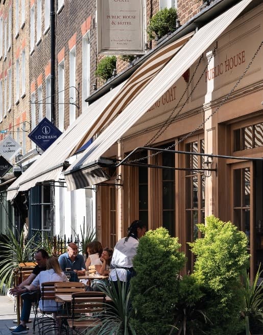 Outdoor terrace seating at The Grazing Goat Pub & Boutique Hotel, Marylebone, London