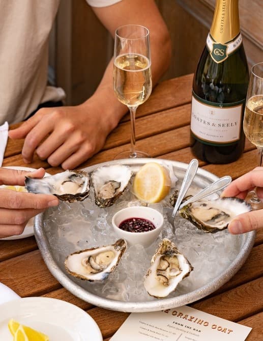 Oysters and champagne at The Grazing Goat Pub & Boutique Hotel Marylebone, London