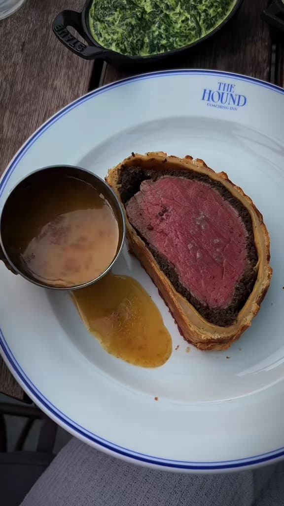 Beef Wellington slice at The Hound, London