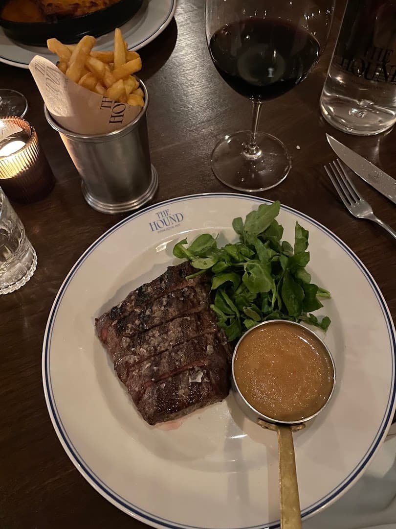 Steak frites with peppercorn sauce at The Hound, London