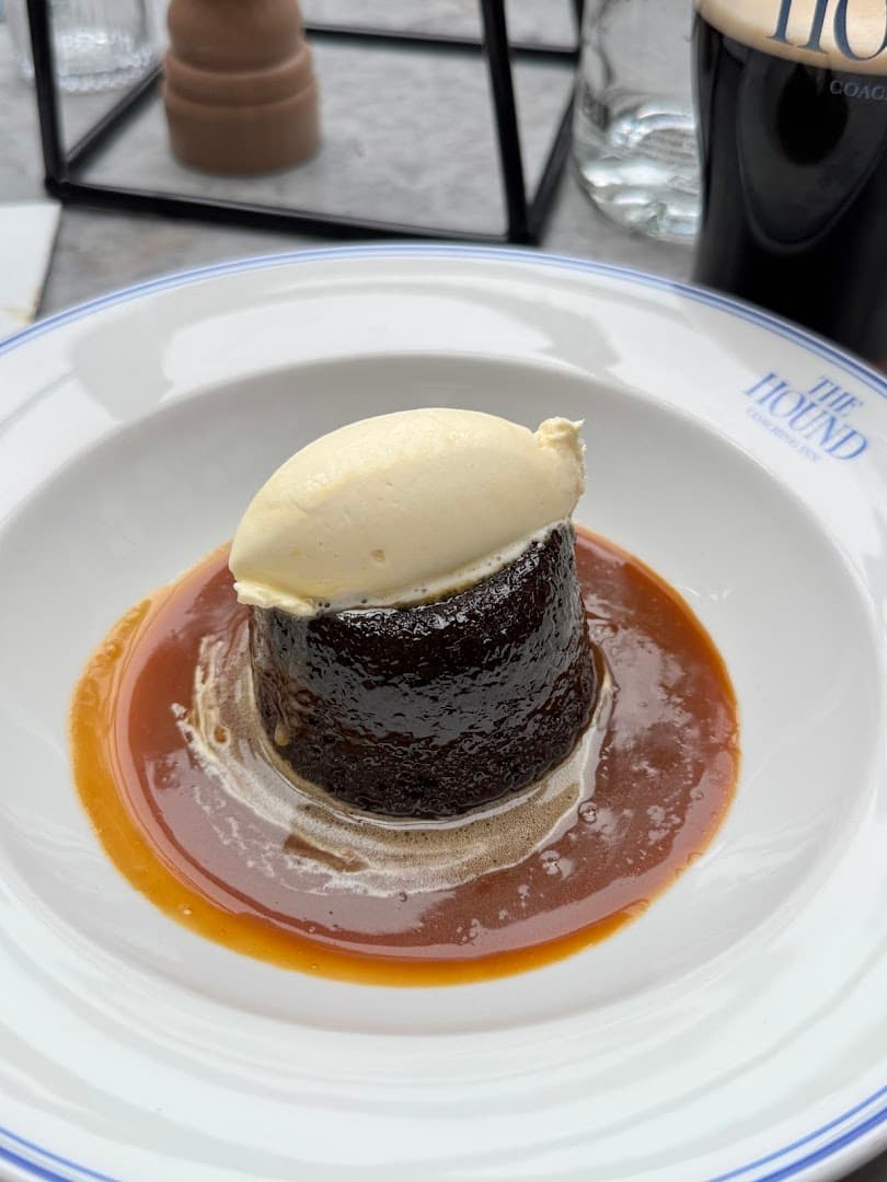 Sticky toffee pudding dessert at The Hound, London