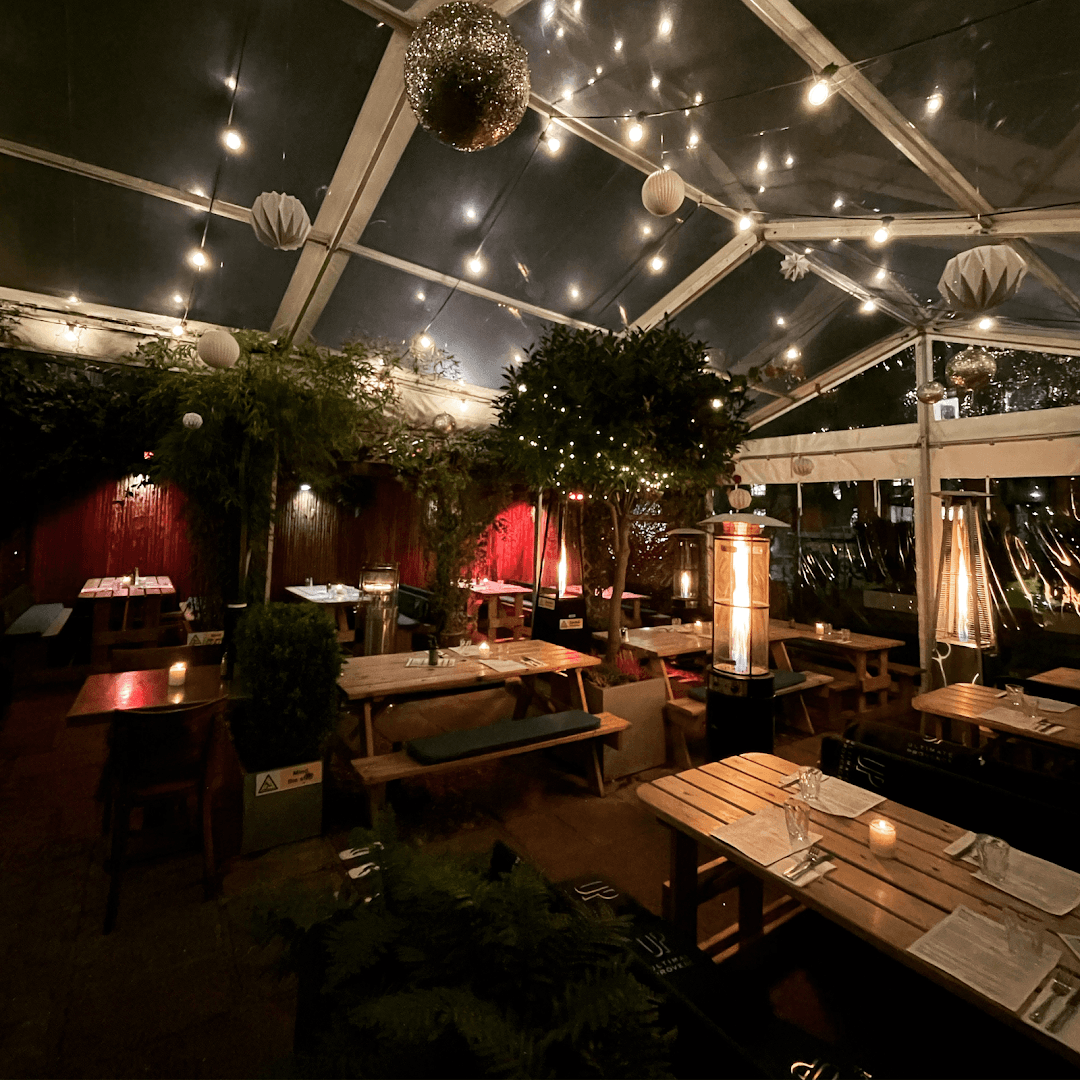 Covered outdoor terrace at The Red Lion & Sun, London